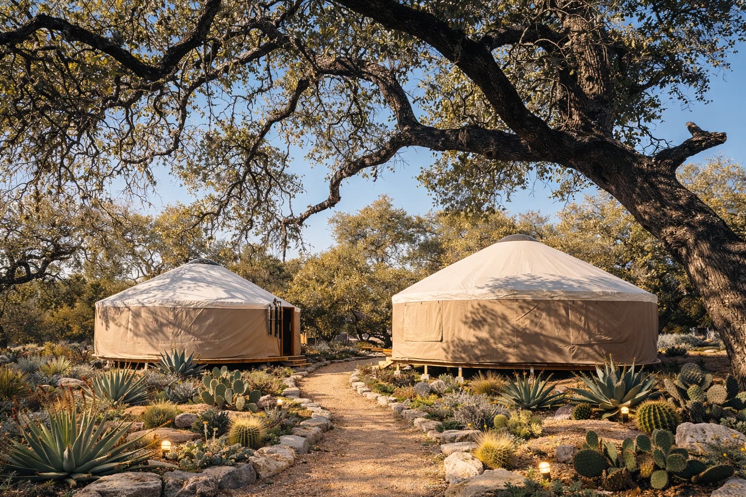 Yurts at AWKN Ranch — mental health retreat in West Austin Texas